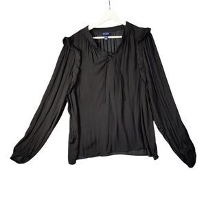 Scoop Black Ruffle Long Sleeve Blouse Womens Size XXXL Romantic Victorian V-neck